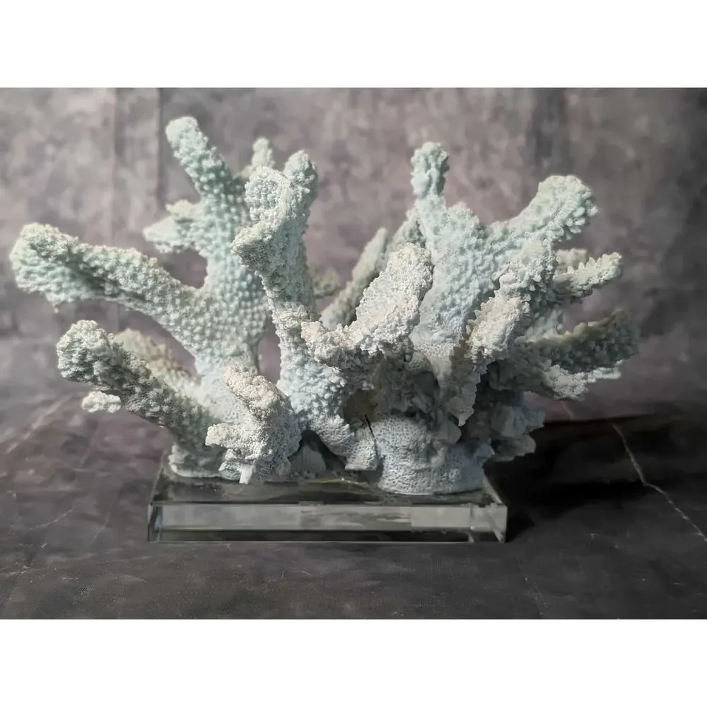 Nautical Coral Resin Art Statue Figurine Glass Bass Teal Large Staghorn Decor
